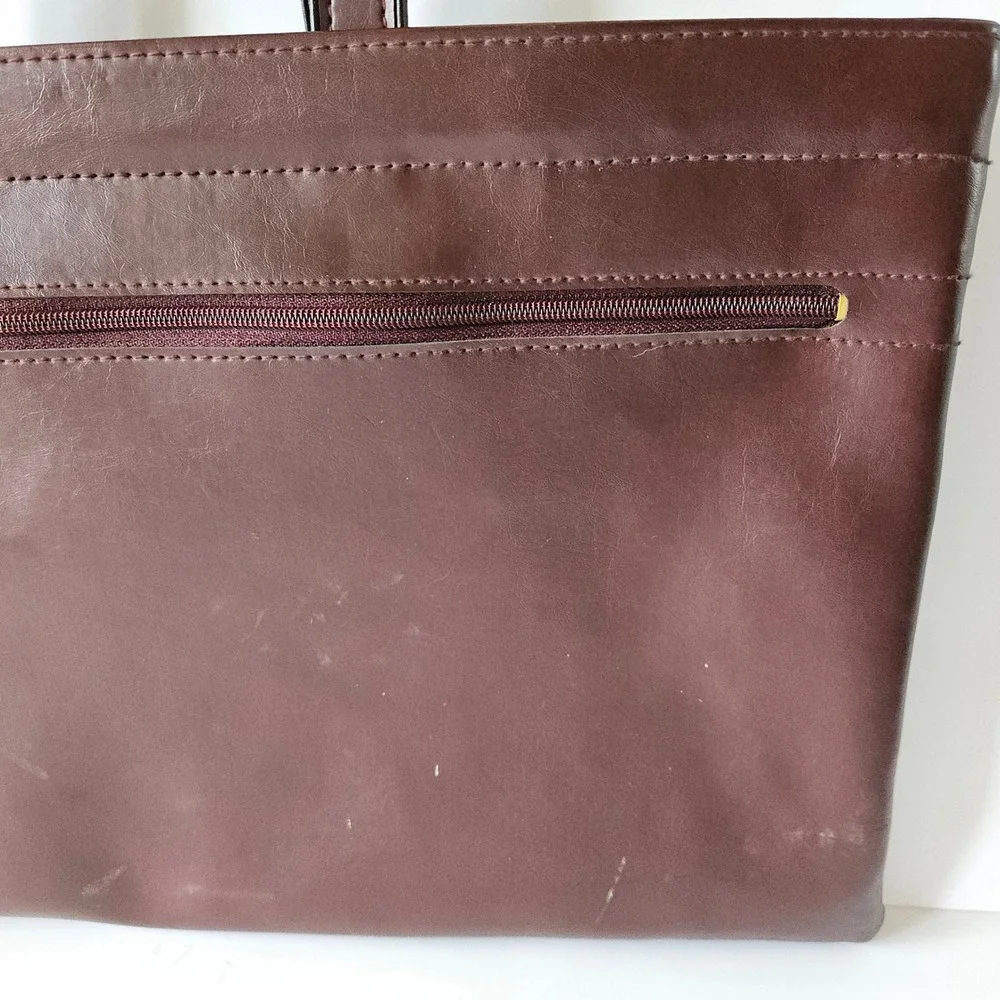 Vtg Cambridge Briefcase Laptop Bag 16in Faux Leather Drop Handles Spring Closure